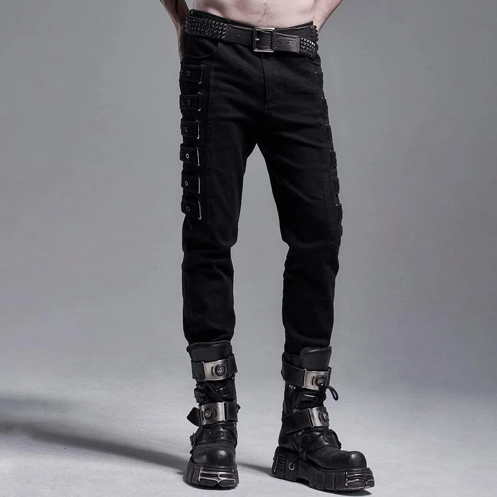 Fitted Gothic Pants for Men with Chains