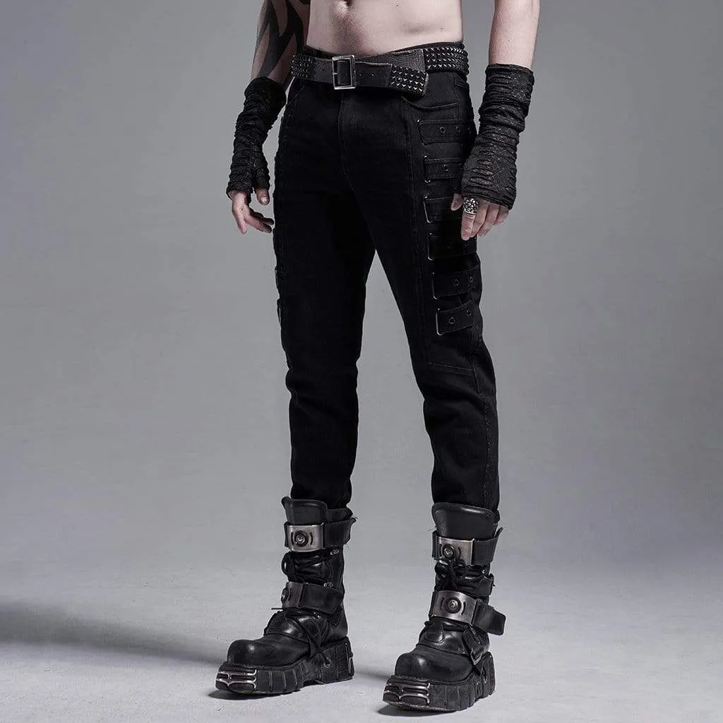 Fitted Gothic Pants for Men with Chains