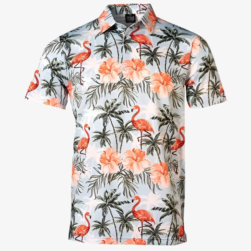 Vibrant Flamingo Print Performance Golf Polo