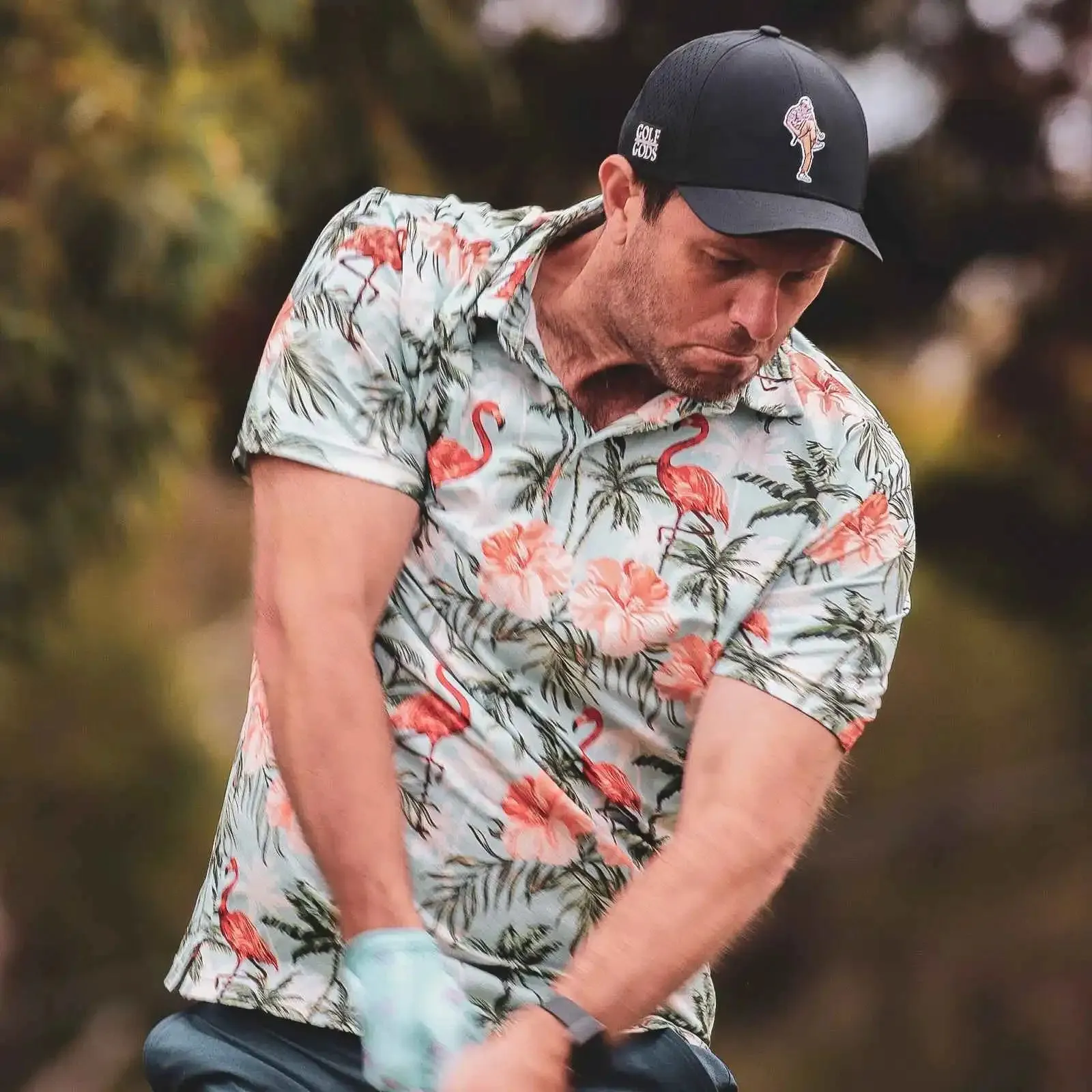 Vibrant Flamingo Print Performance Golf Polo