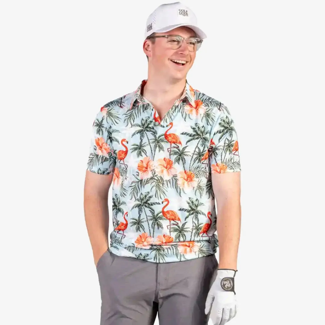 Vibrant Flamingo Print Performance Golf Polo