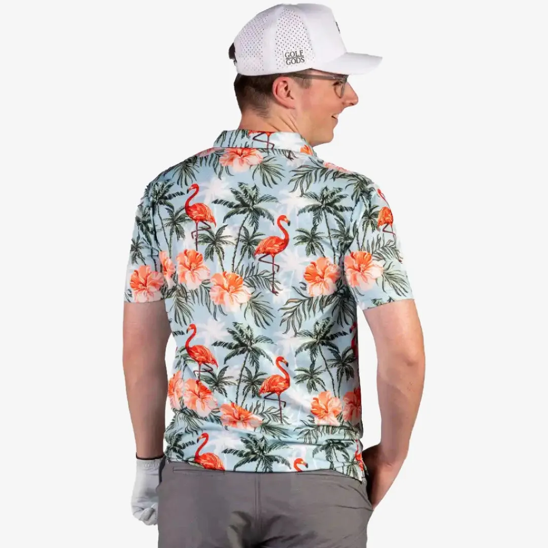 Vibrant Flamingo Print Performance Golf Polo