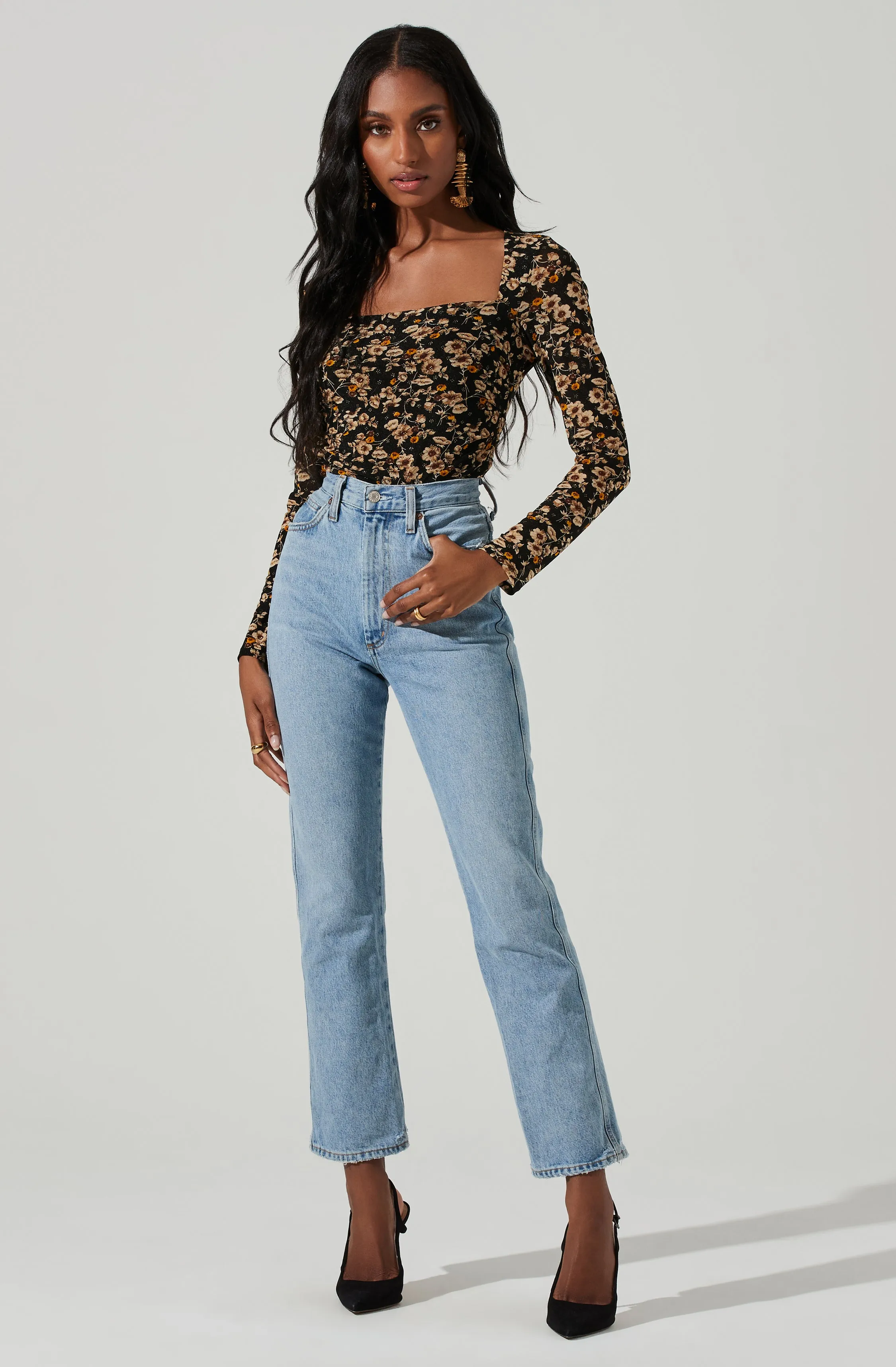 Floral Square Neck Top