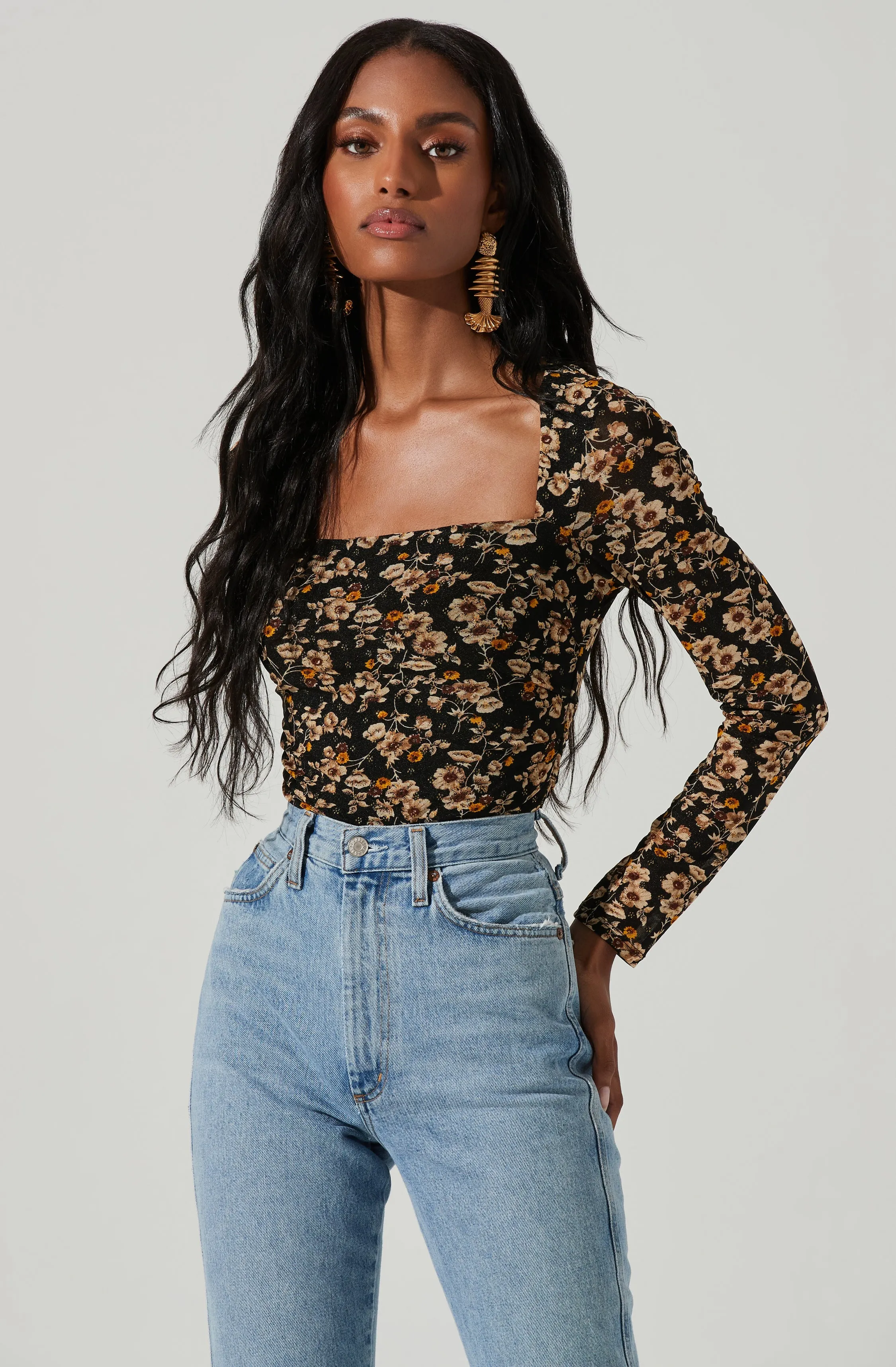 Floral Square Neck Top