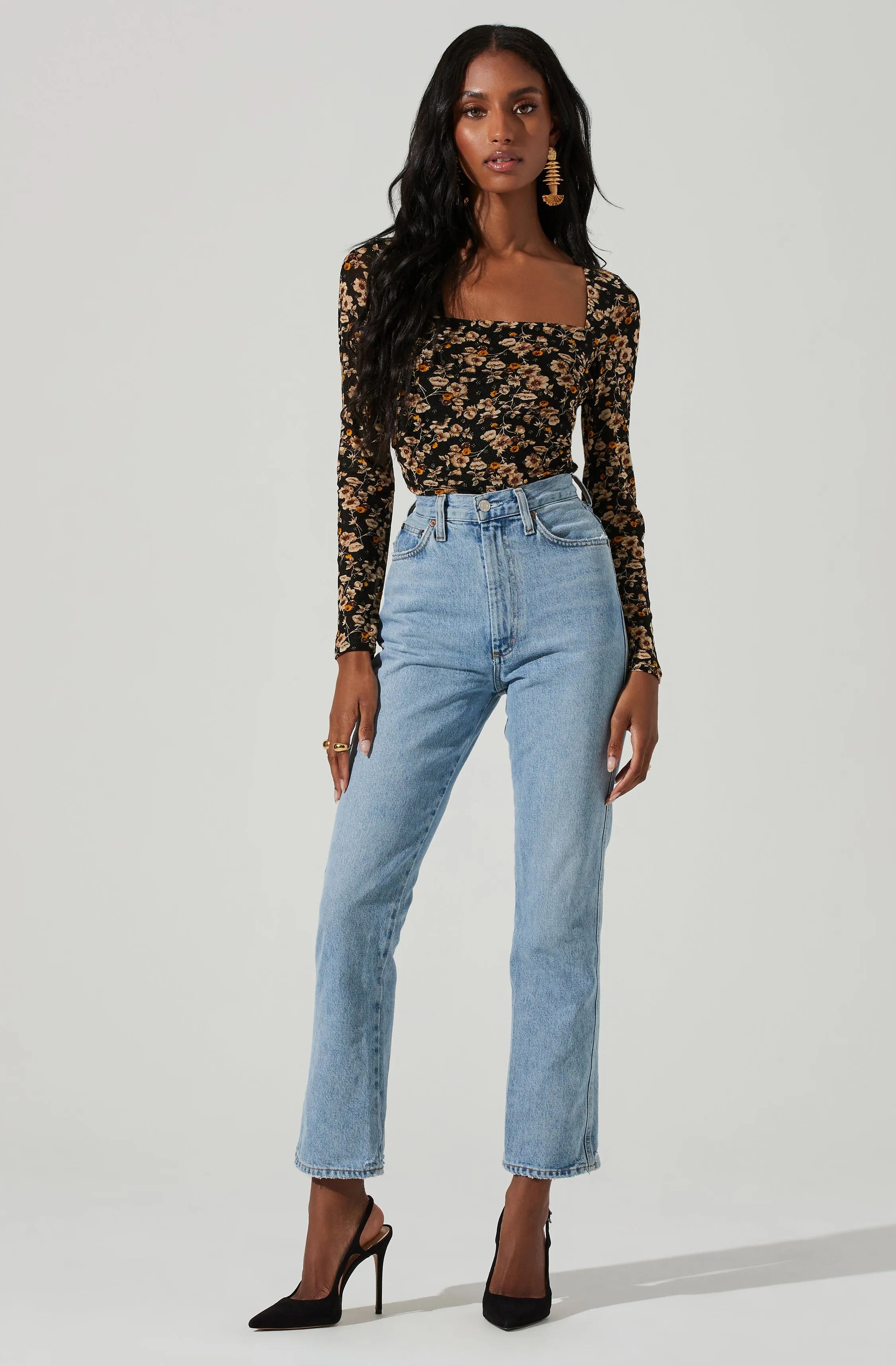 Floral Square Neck Top