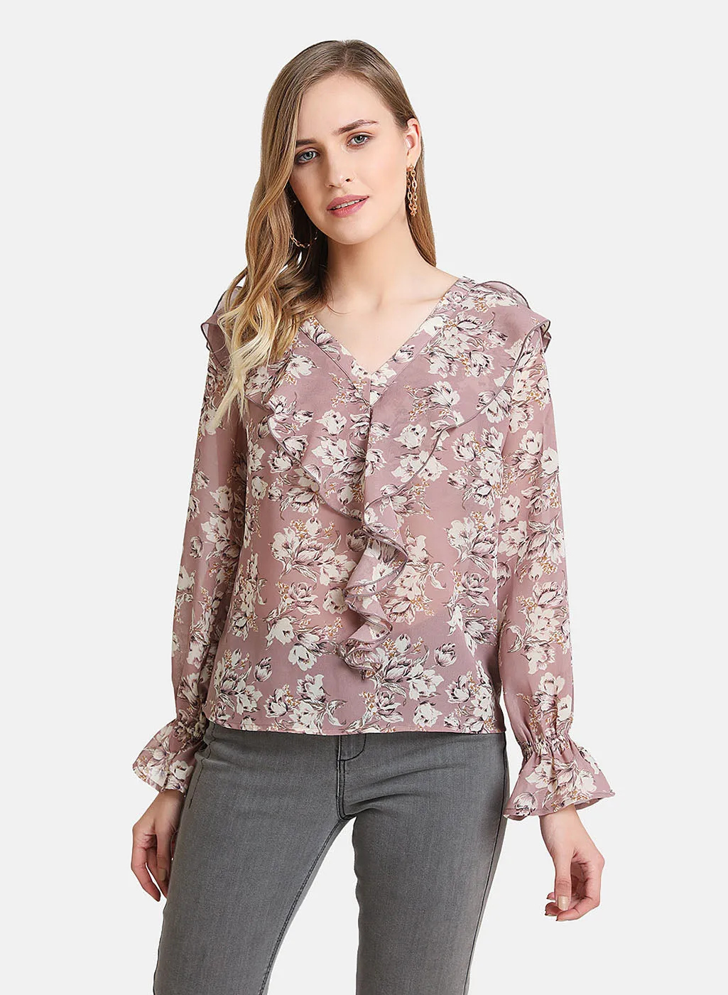 Ruffled Floral Print Top