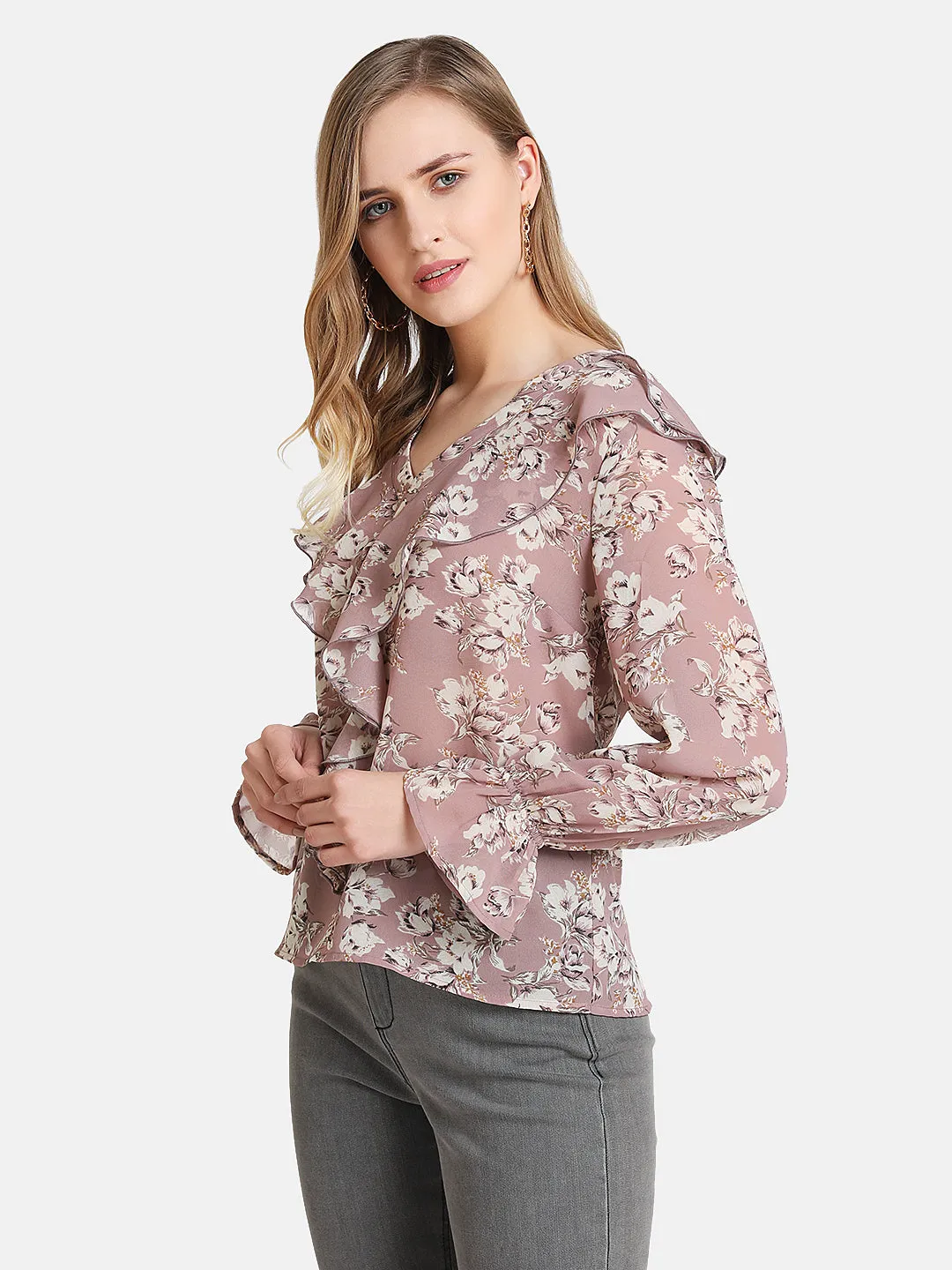 Ruffled Floral Print Top