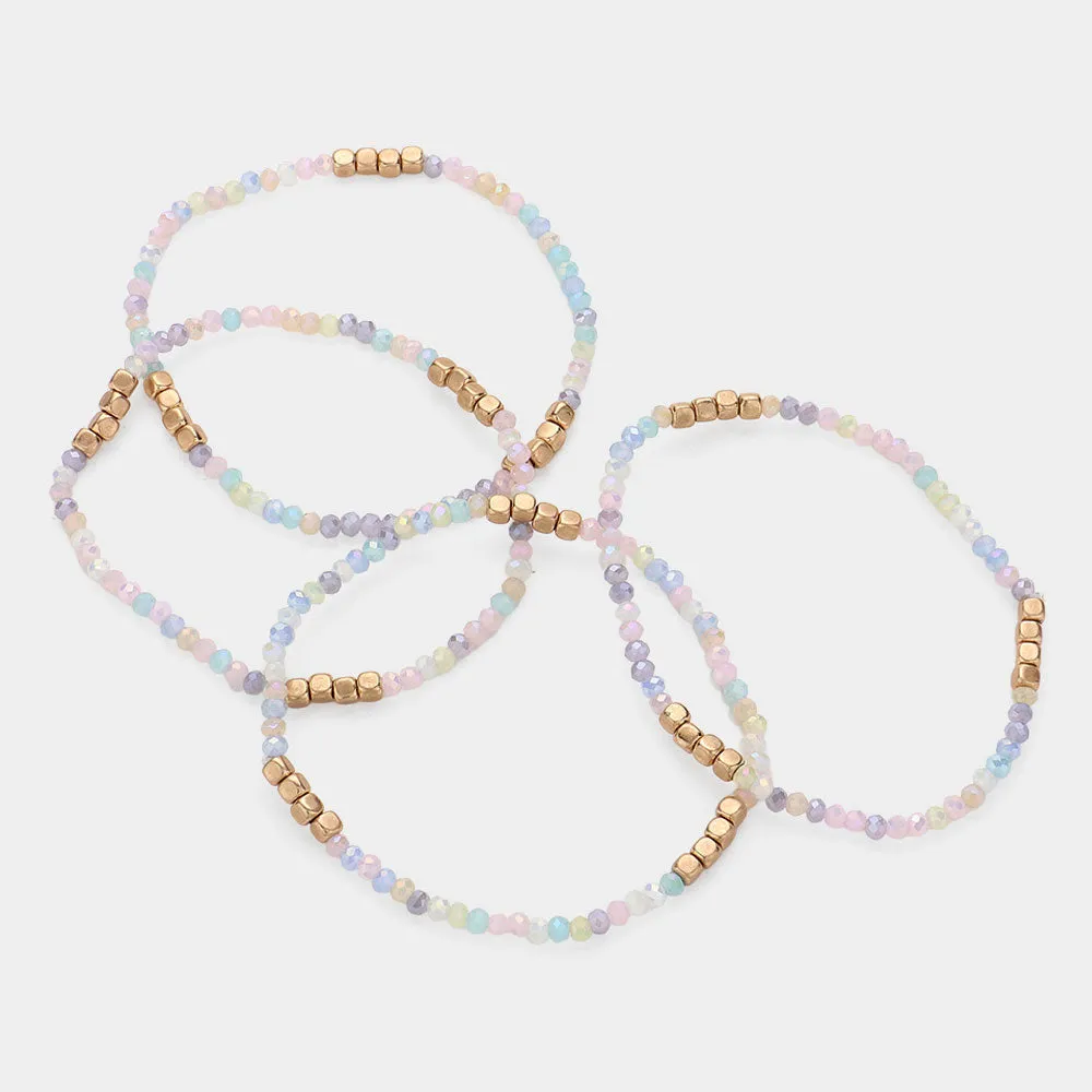 Faceted Beaded 4-Piece Multi Layered Bracelets