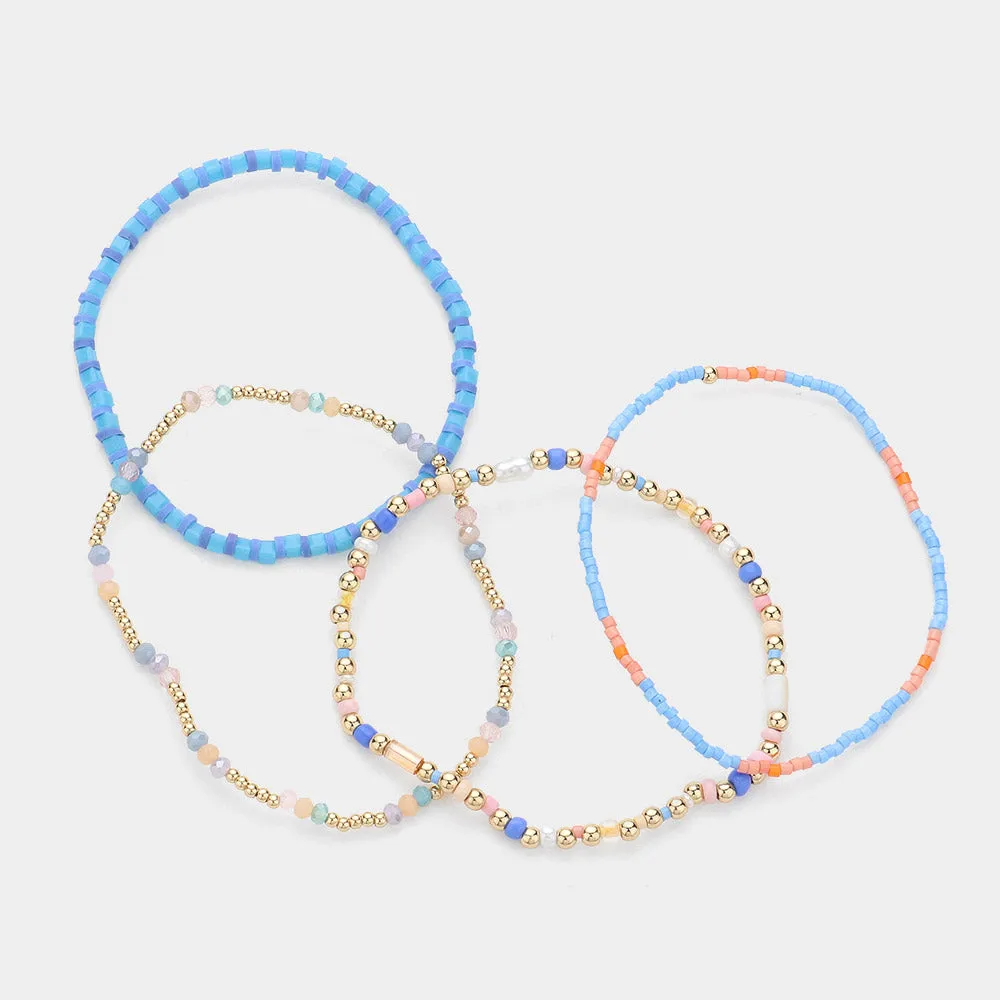 Multi Beaded 4-Piece Stretch Layered Bracelets