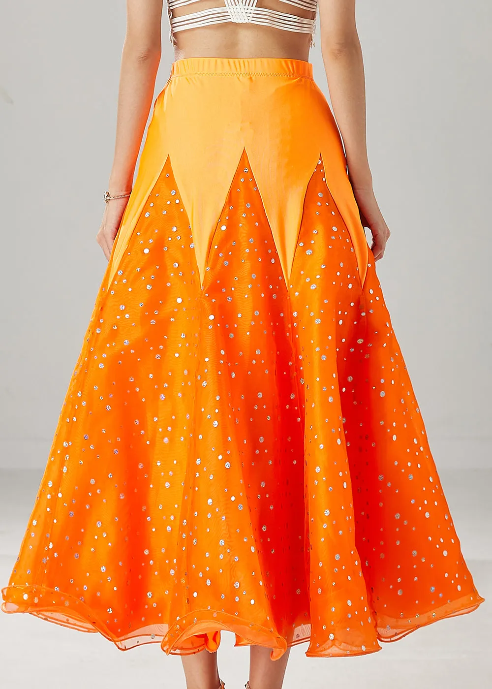 French Orange Slim Fit Patchwork Zircon Spring Tulle Skirts