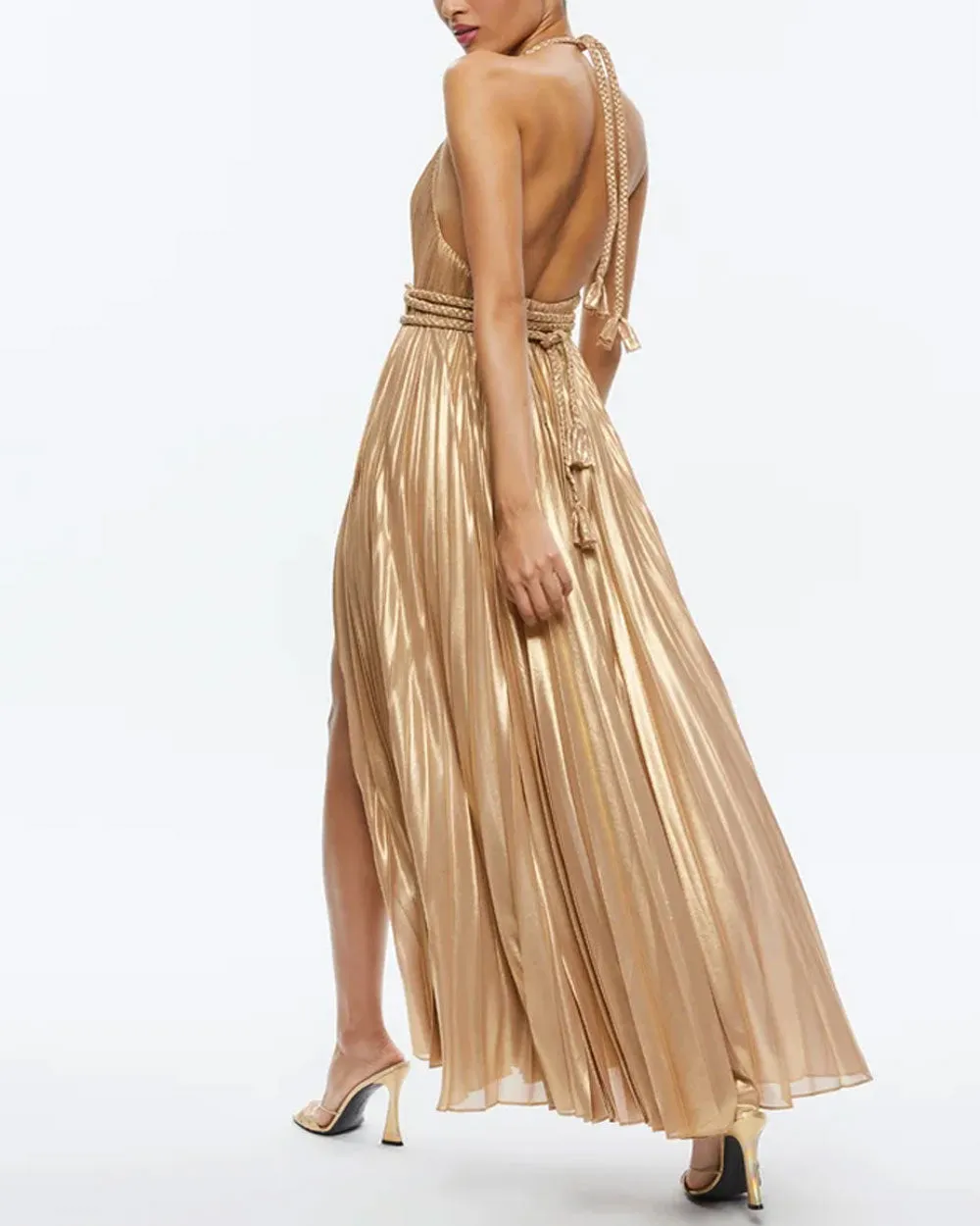 Maxi Dress with Gold Pleats