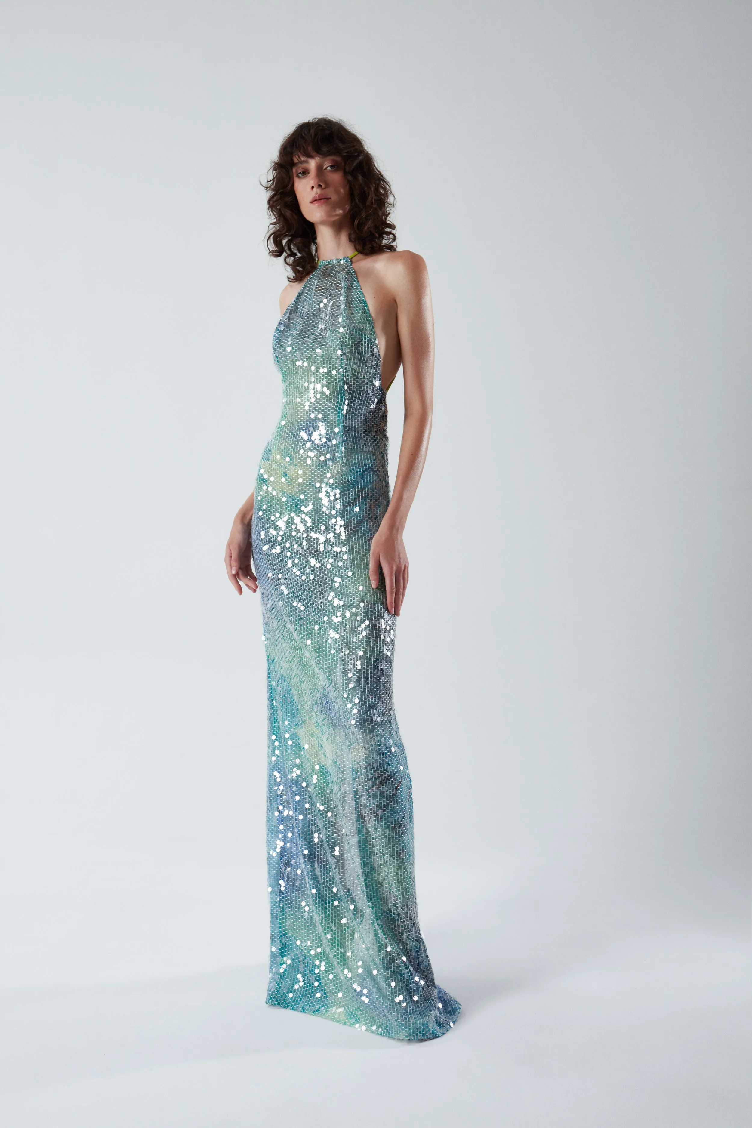 Sequin Maxi Dress with Open Back