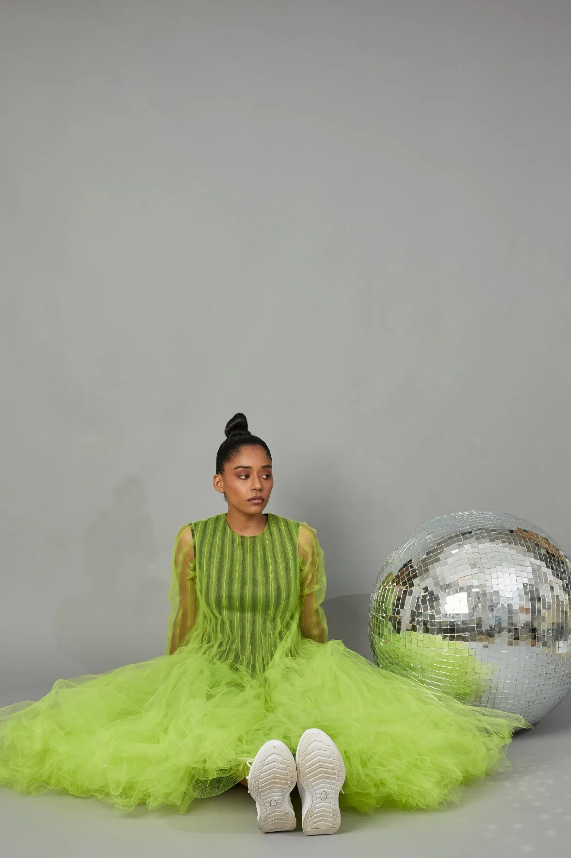 Lime Tulle Dress with Bottle Brush