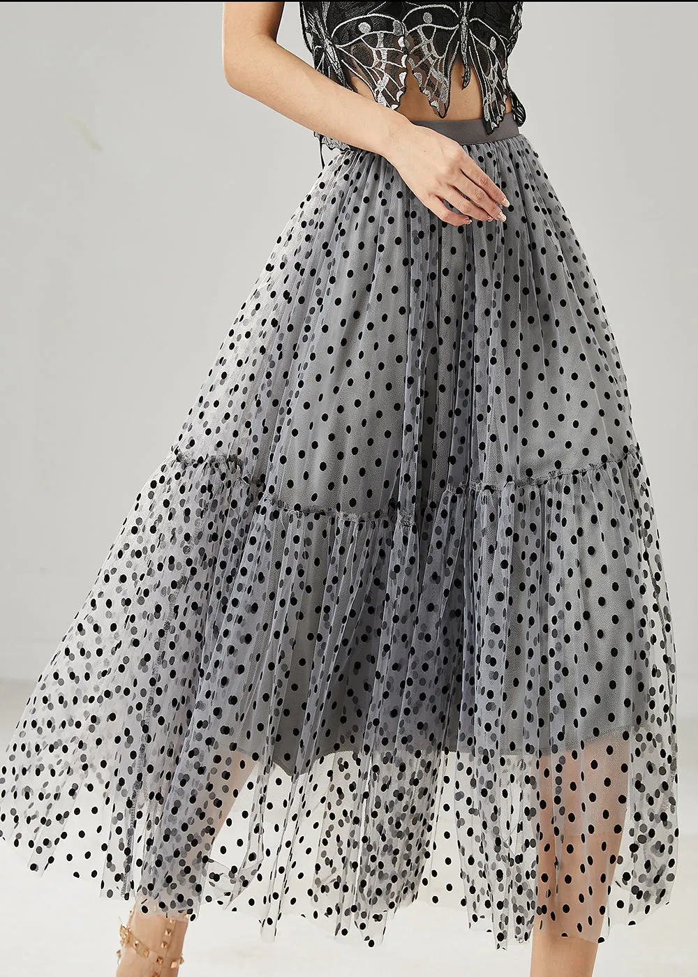 Grey Bohemian Dot Patchwork Tulle Skirt