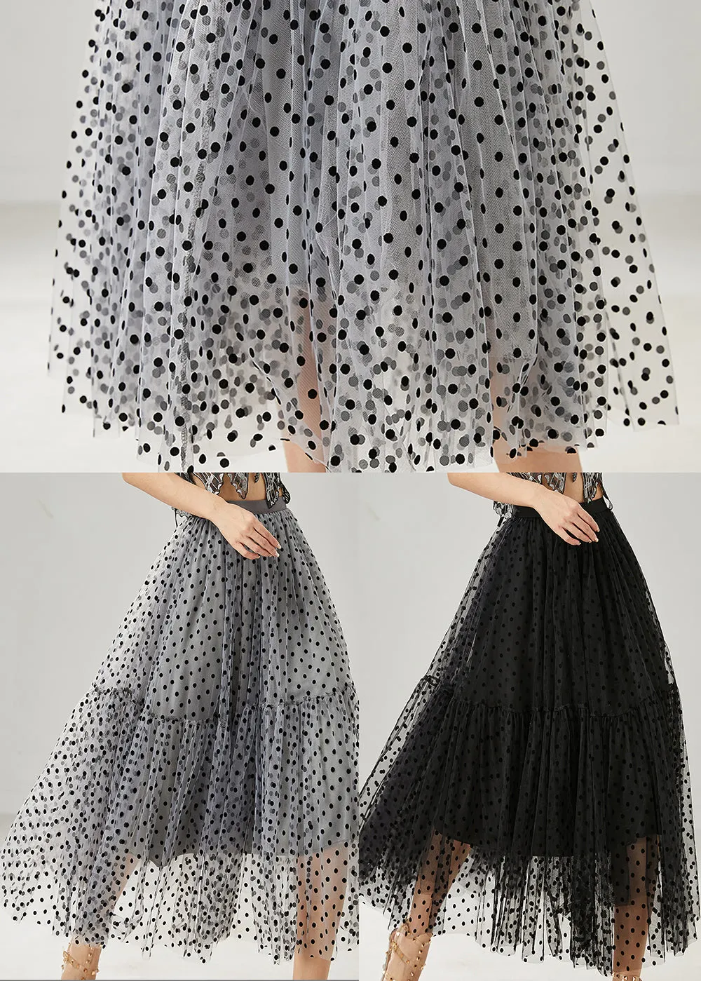 Grey Bohemian Dot Patchwork Tulle Skirt