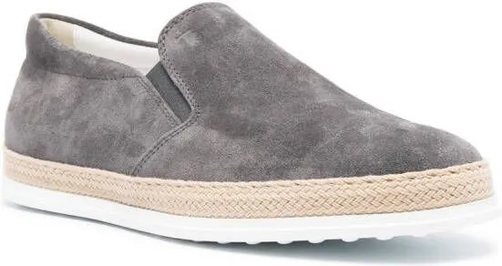 Grey suede slip-on loafers by Tod's