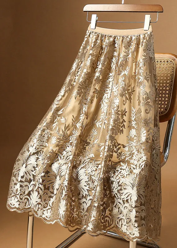 Apricot Embroidered High Waist Tulle Skirt AS1044 Summer