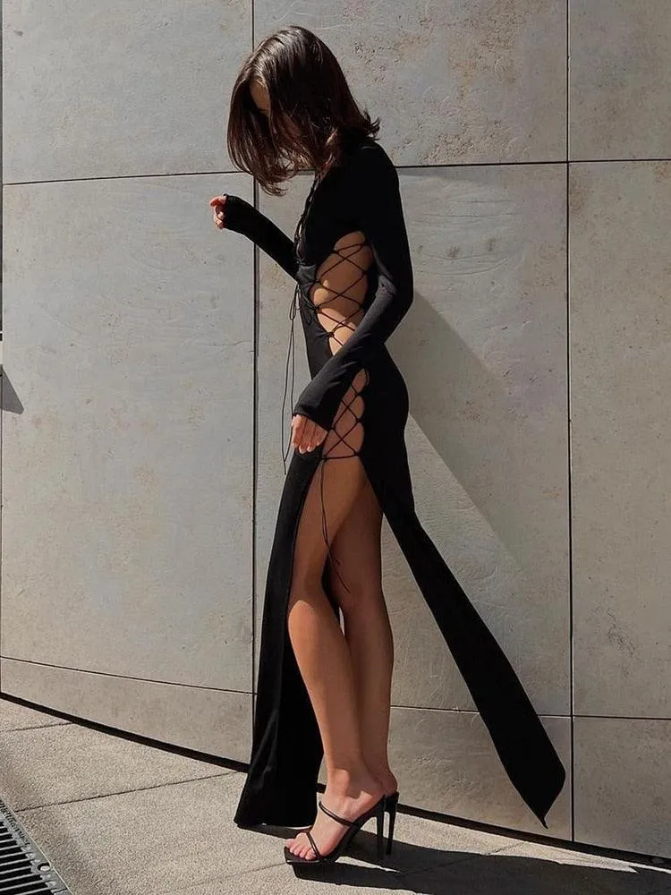 Hot Sexy Maxi Dress with Bandage Lace Up