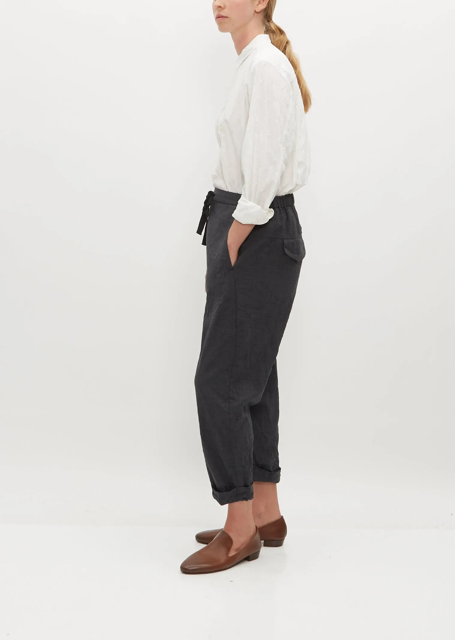 Houndstooth Twill Pants with Cuffs