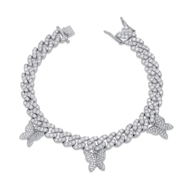 Butterfly Hip Hop Style Miami Cuban Bracelet with Iced Cubic Zirconia for Unisex