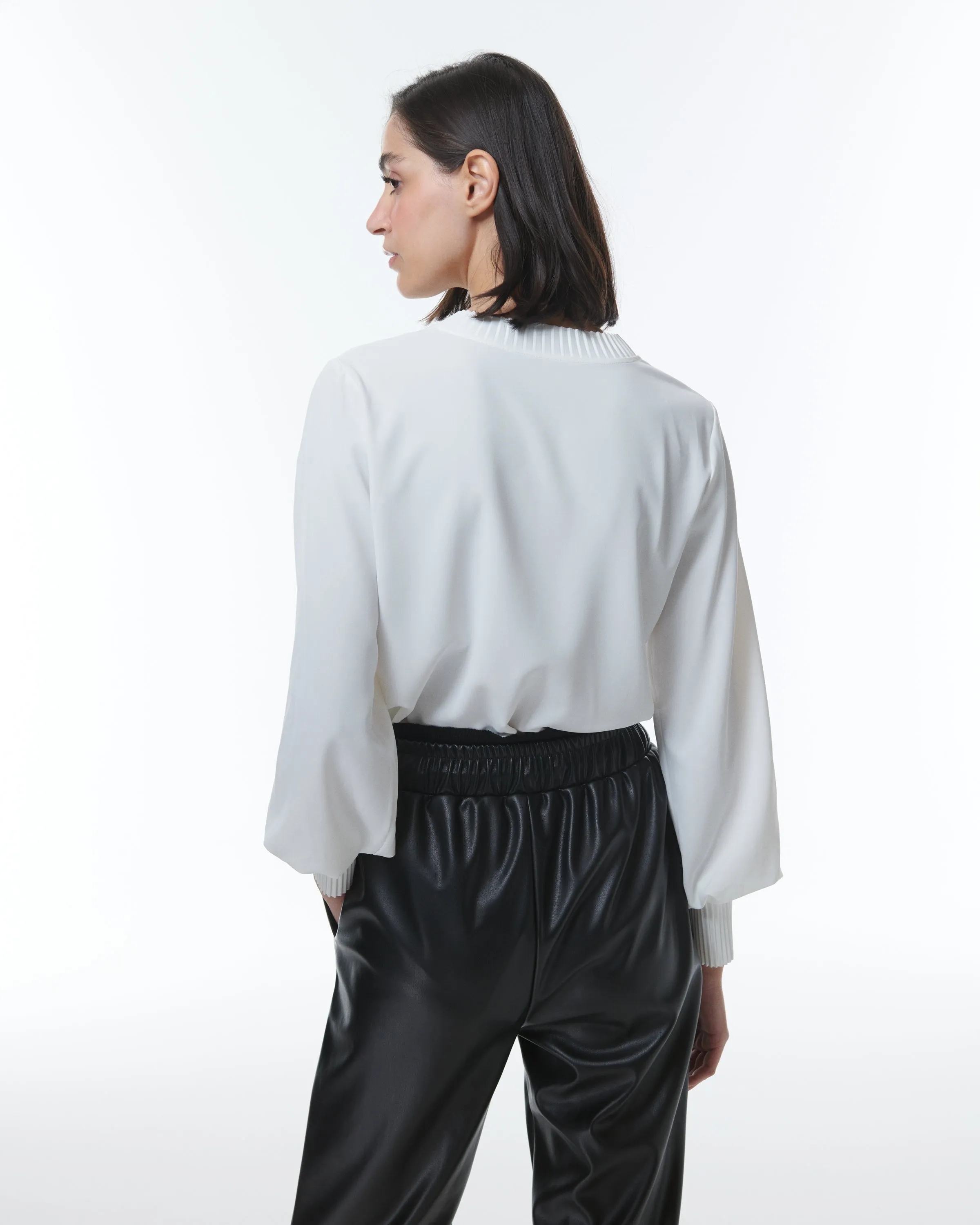 Ivory Pleated Neck Blouse