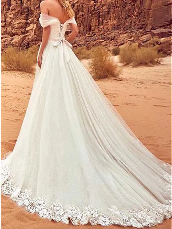 Ivory Applique Wedding Dress WD0455