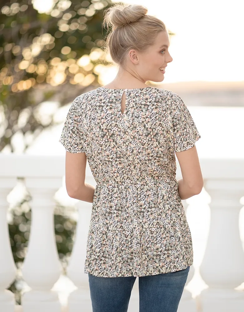Khaki Floral Woven Maternity & Nursing Top
