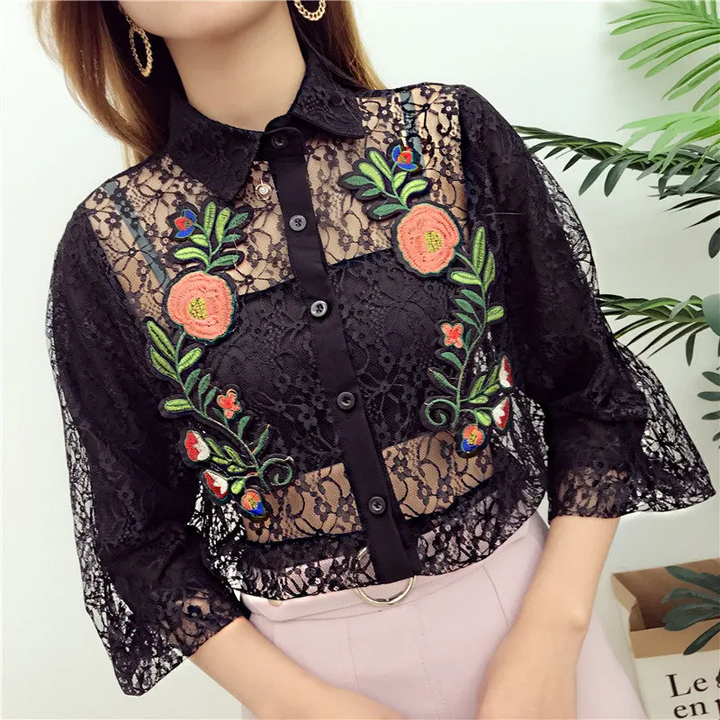 Korean Style Lace Blouses Wrapped Chest Slim Sexy Lantern Sleeve Tops