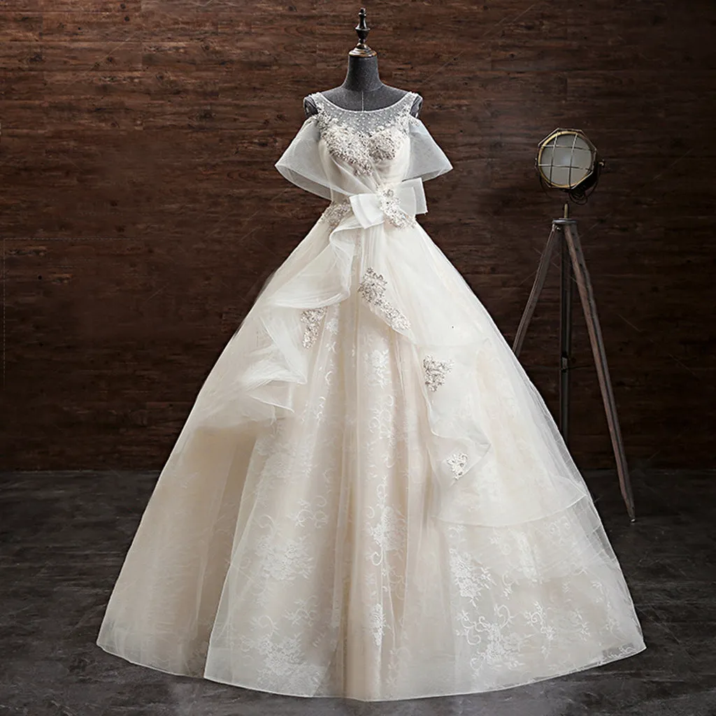 Princess Lace Beading Sleeve Ball Gown Wedding Dress