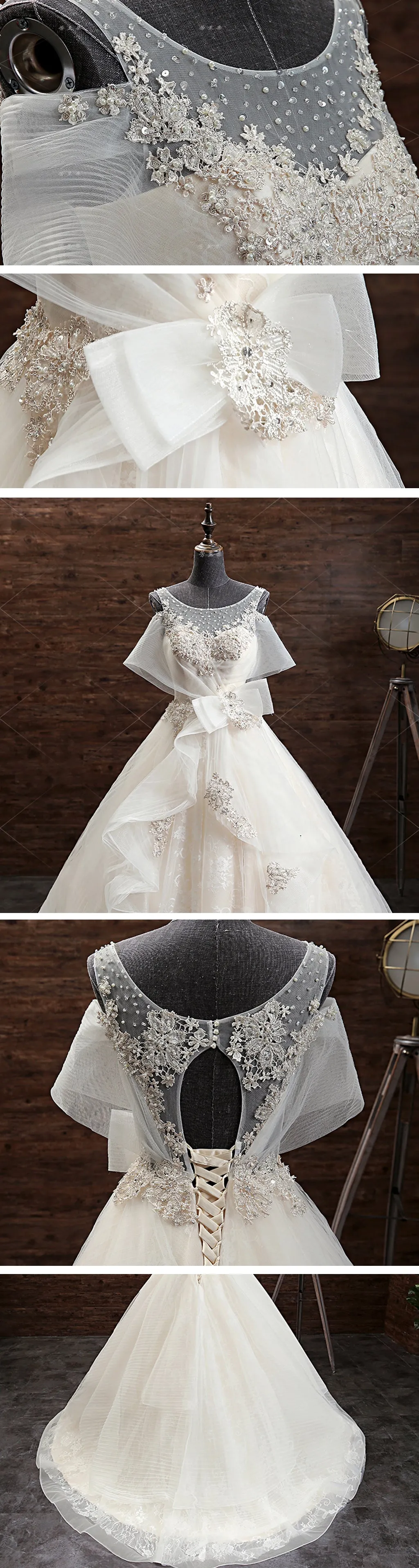 Princess Lace Beading Sleeve Ball Gown Wedding Dress