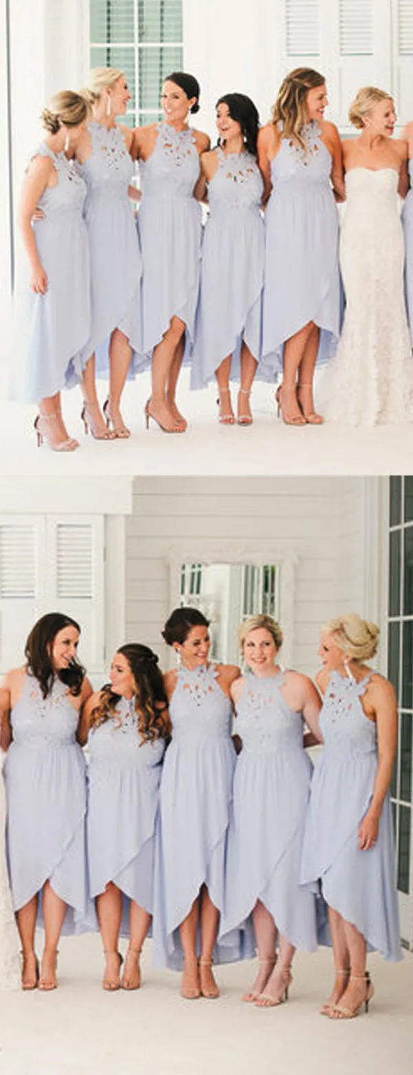 Lavender Lace Chiffon High Low Bridesmaid Dress