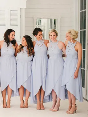 Lavender Lace Chiffon High Low Bridesmaid Dress