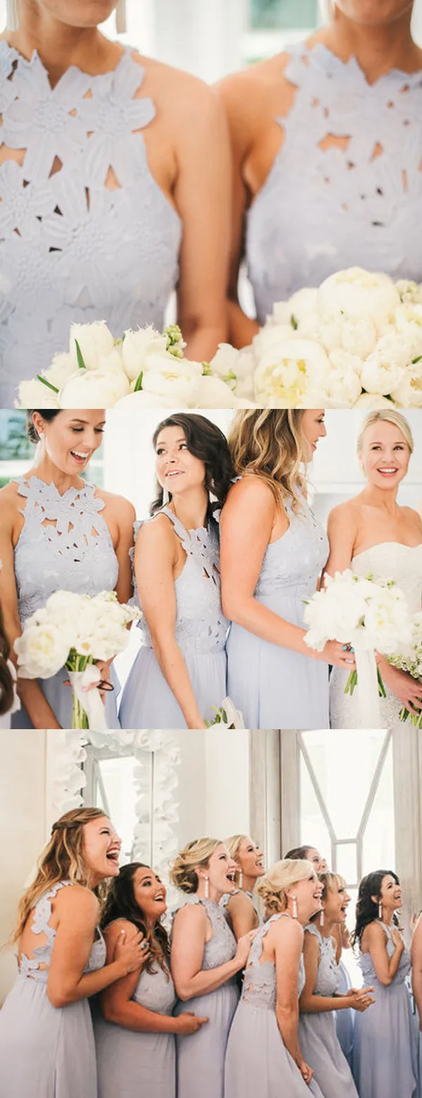 Lavender Lace Chiffon High Low Bridesmaid Dress