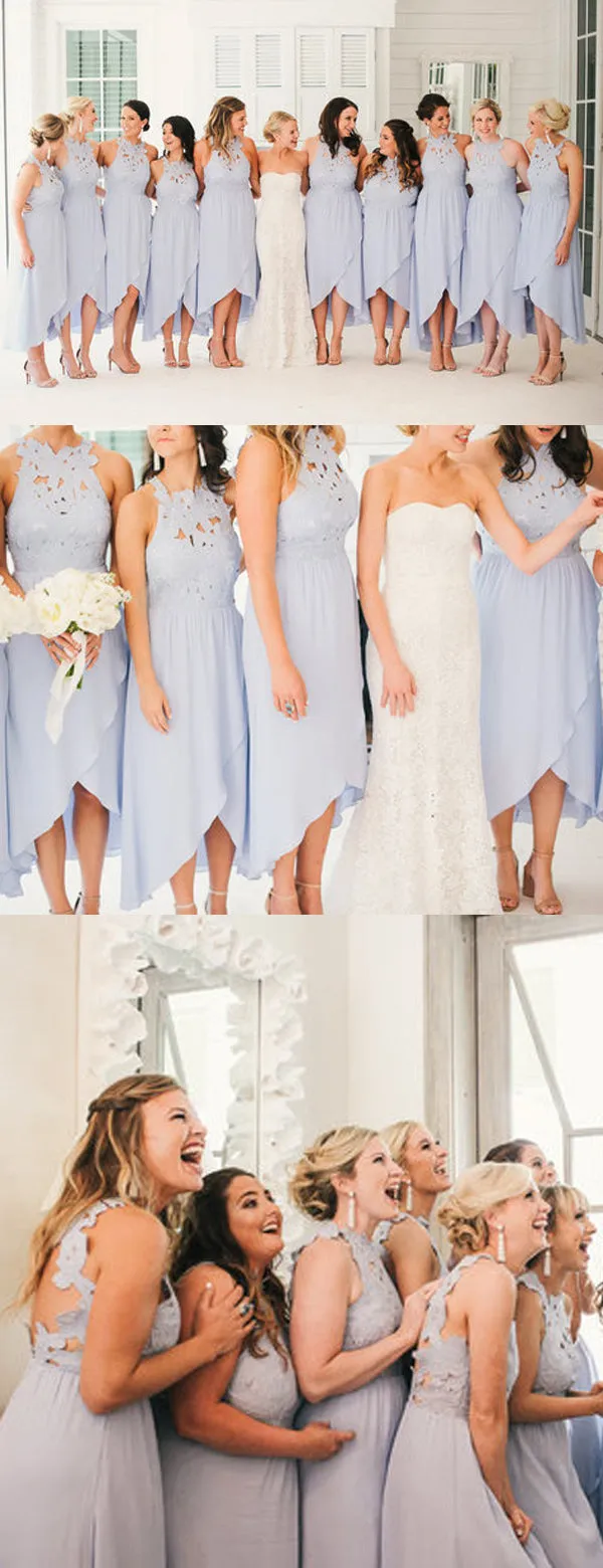 Lavender Lace Chiffon High Low Bridesmaid Dress