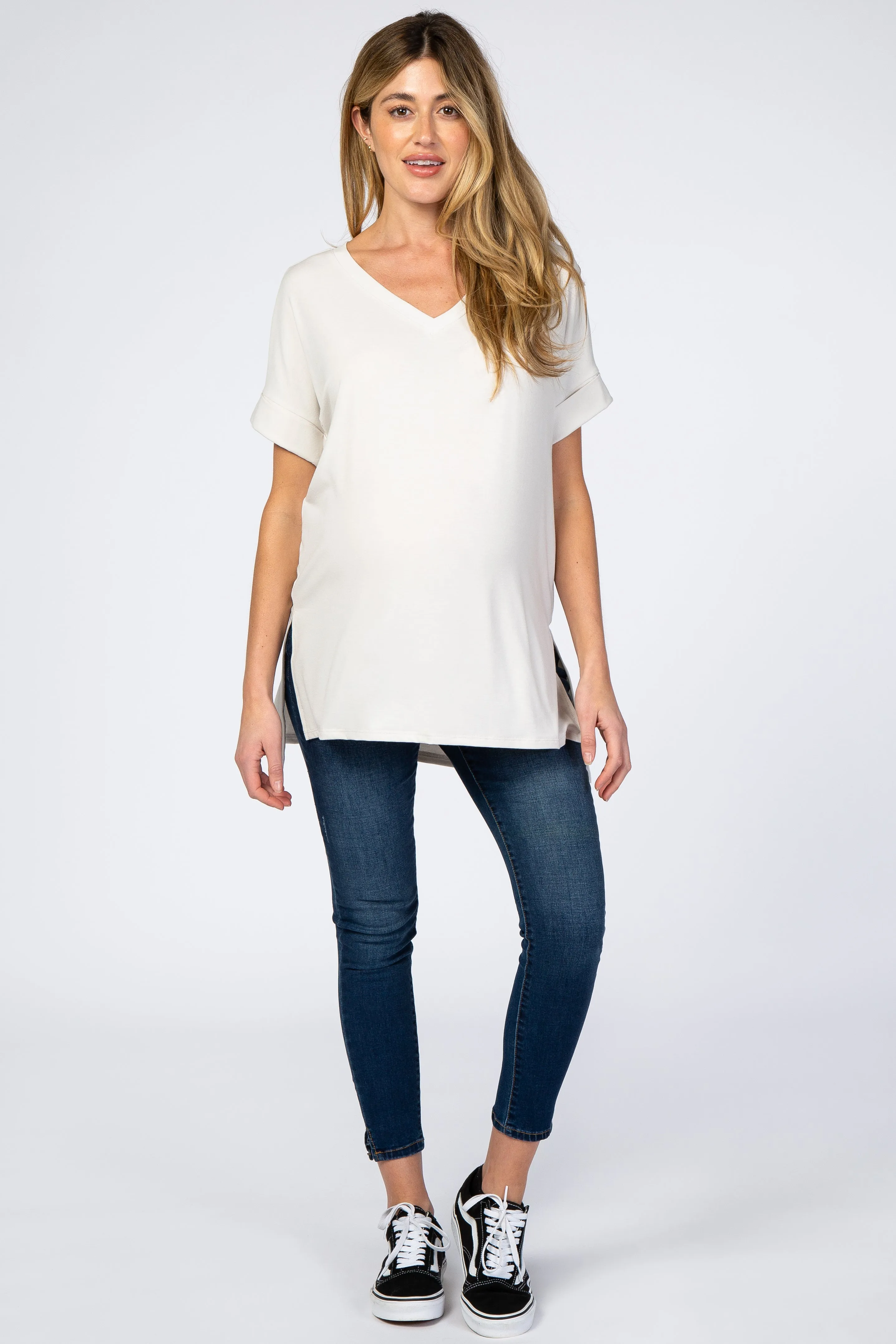 Maternity V-Neck Beige Top