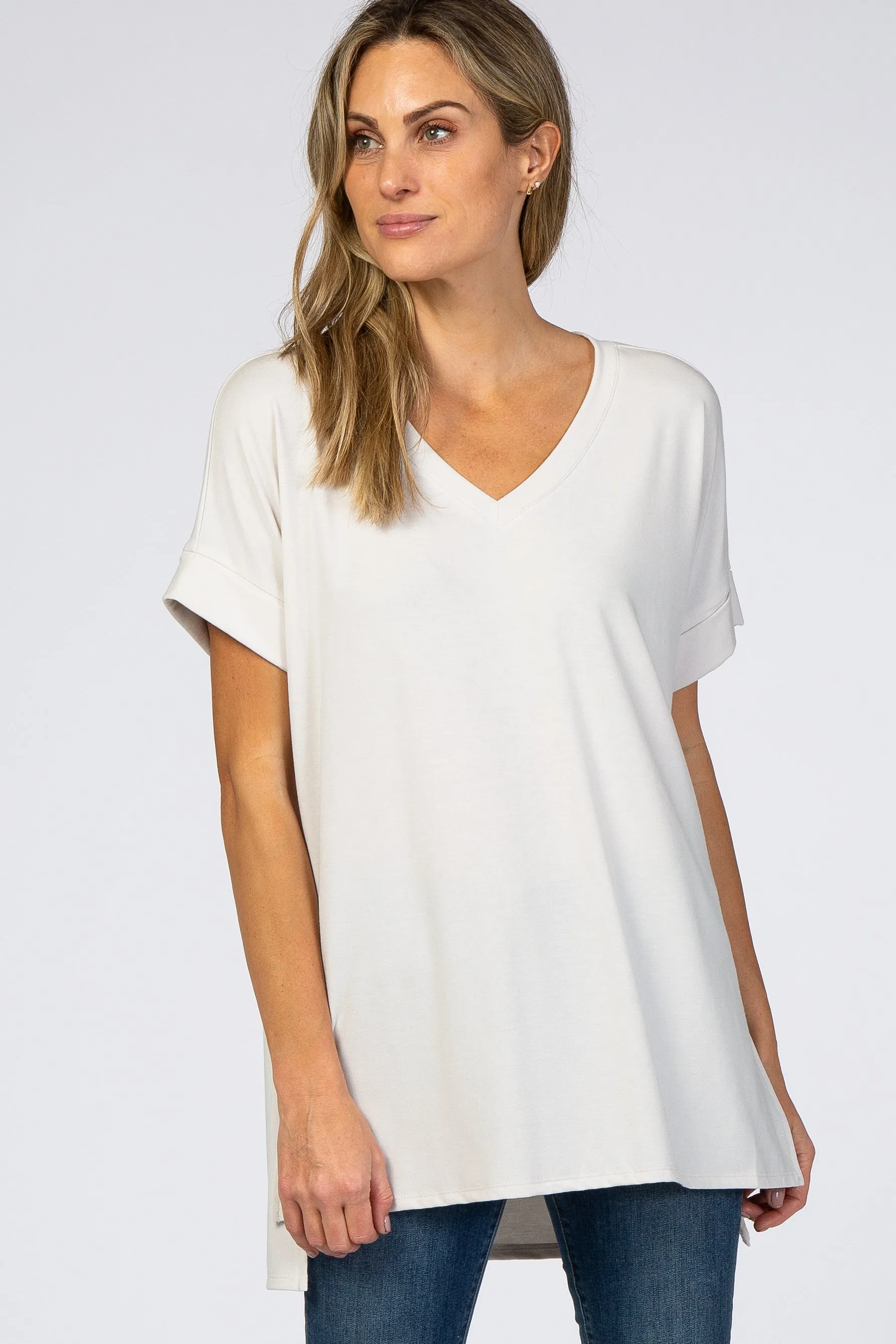 Maternity V-Neck Beige Top