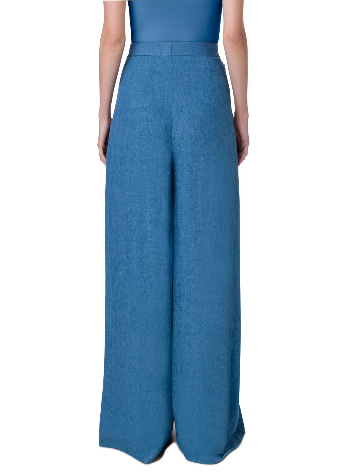 Linen Gabardine Wide Pleated Pants