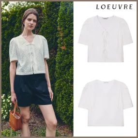 LOEUVRE Casual Street Style Plain Cotton Short Sleeves Top