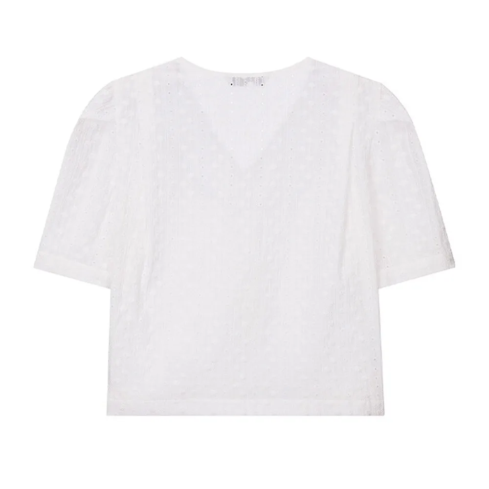 LOEUVRE Casual Street Style Plain Cotton Short Sleeves Top