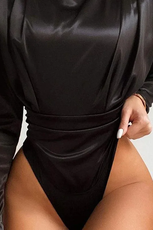 Satin Pleated Long Sleeve Bodysuit