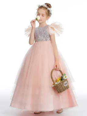 Long Sequin Tulle Trapeze Dress for Girls