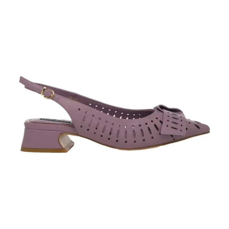 Women's Amethyst Low Heel Sling Back Pumps in Real Leather