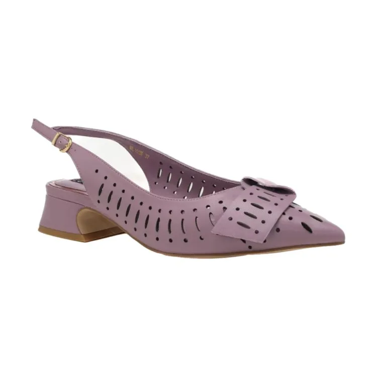 Women's Amethyst Low Heel Sling Back Pumps in Real Leather