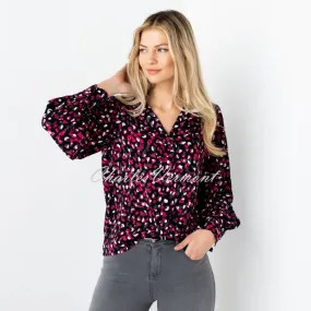 Elegant Marble Blouse - 6798-126 (Raspberry / Black / Charcoal Grey / Ivory)