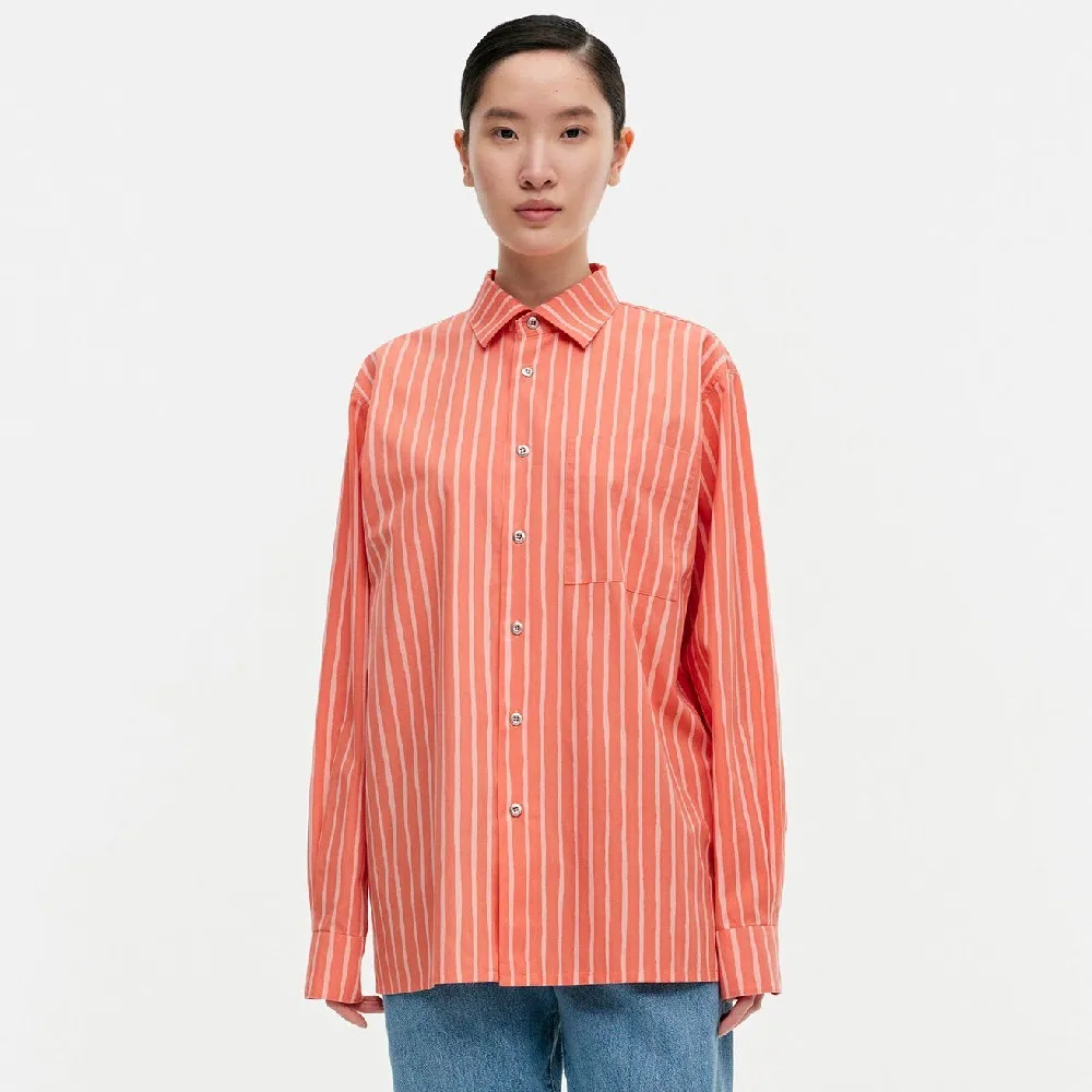 marimekko Stripes Casual Long Sleeves Cotton Office Top