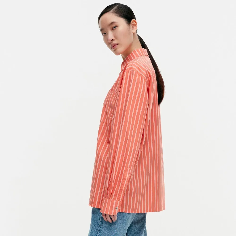 marimekko Stripes Casual Long Sleeves Cotton Office Top