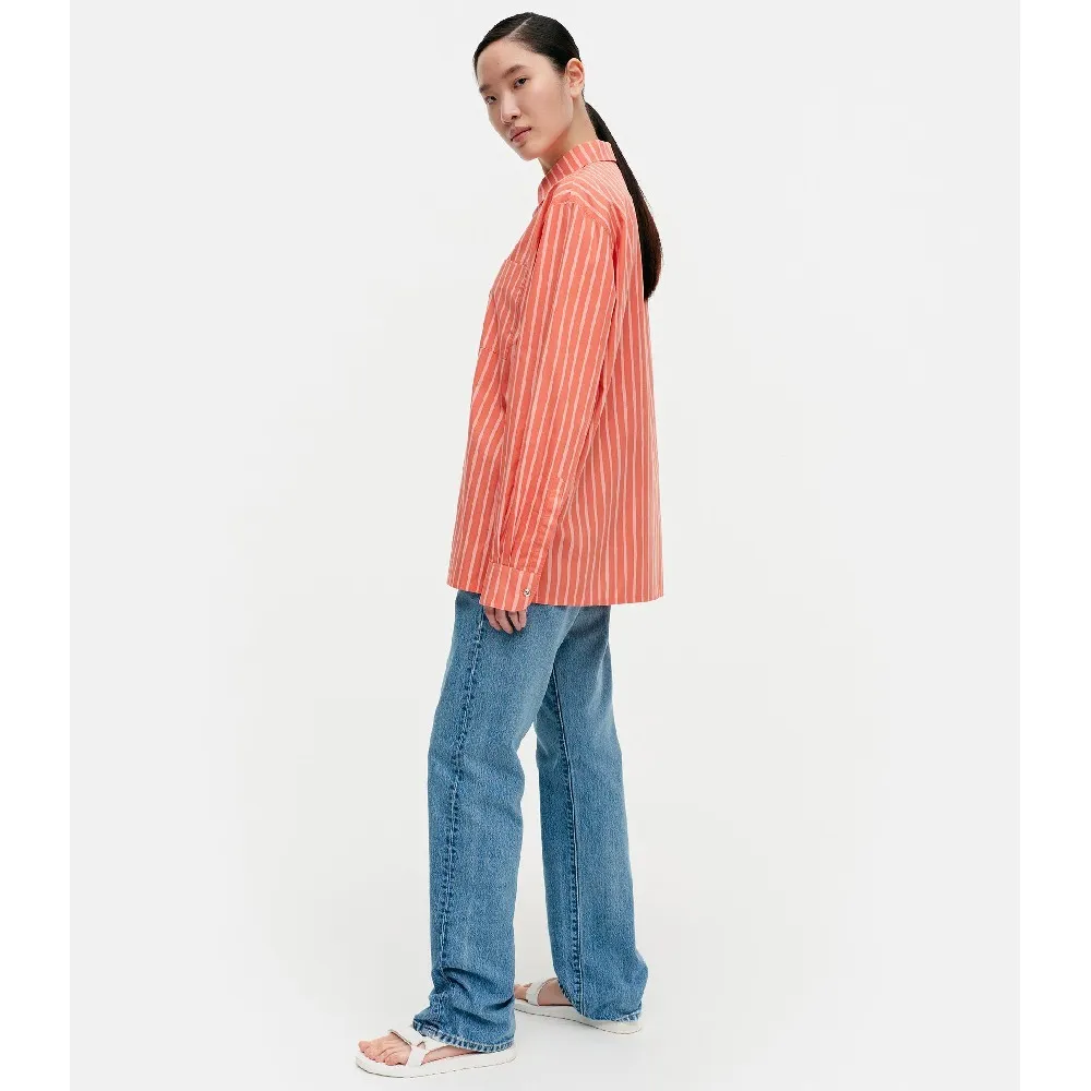 marimekko Stripes Casual Long Sleeves Cotton Office Top