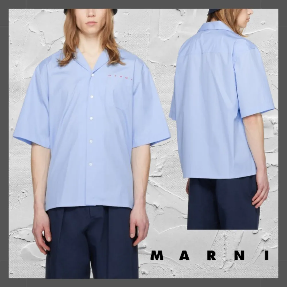 MARNI Designer Shirts with Cotton Fabric and Logo, Short Sleeves