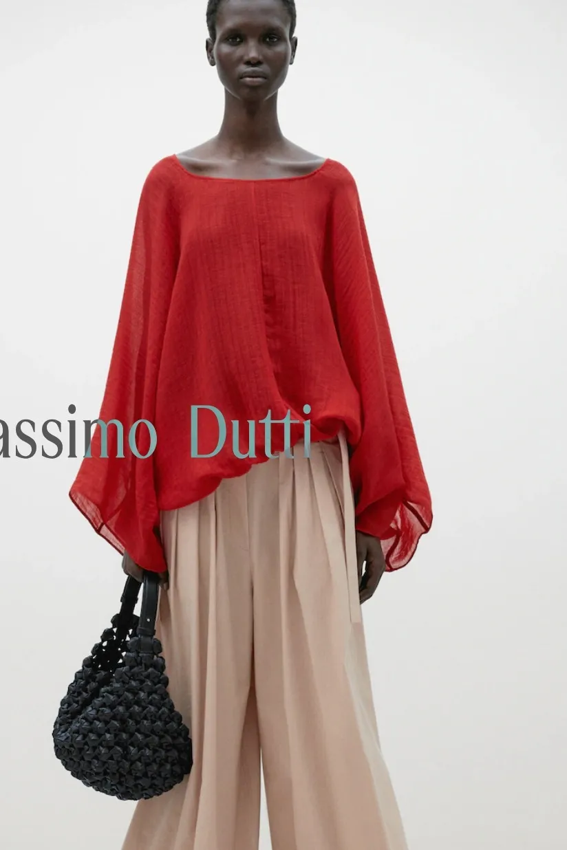 Massimo Dutti Casual Nylon Linen Long Sleeves Elegant Top