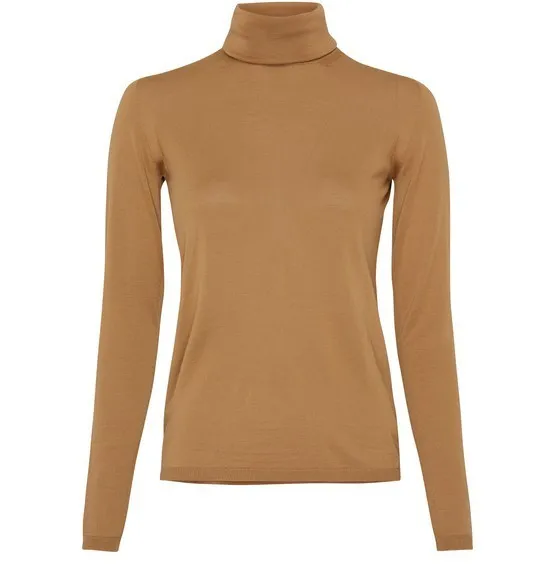 MaxMara Women's Wool Rib Long Sleeve Top - Casual Style, Plain, High-Neck